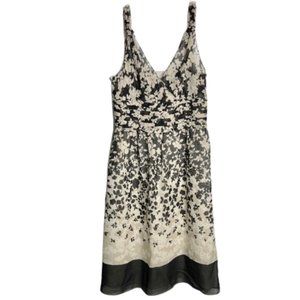 Ann Taylor Silk Floral Black/Tan Slip Dress w/Tuck and Knot Details - 6